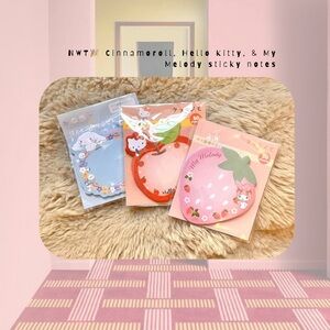 🆕 sanrio kawaii post it set, cinnamoroll, hello kitty, my melody sticky note set